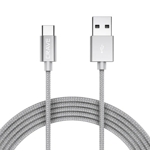Crave Nylon Type-C to USB 3-foot Cable - Silver