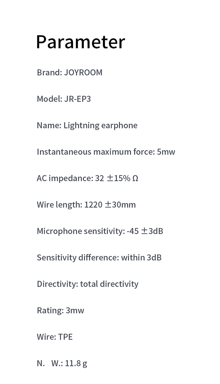 Joyroom Ben Series Lightning Wired Earphone JR-EP3 - White