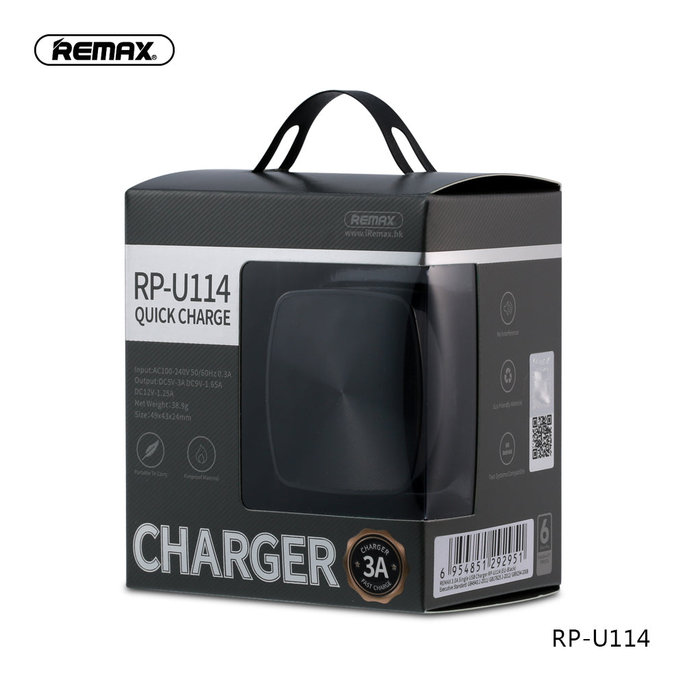 Remax 3.0A Single USB Quick Charger RP-U114 US - Black