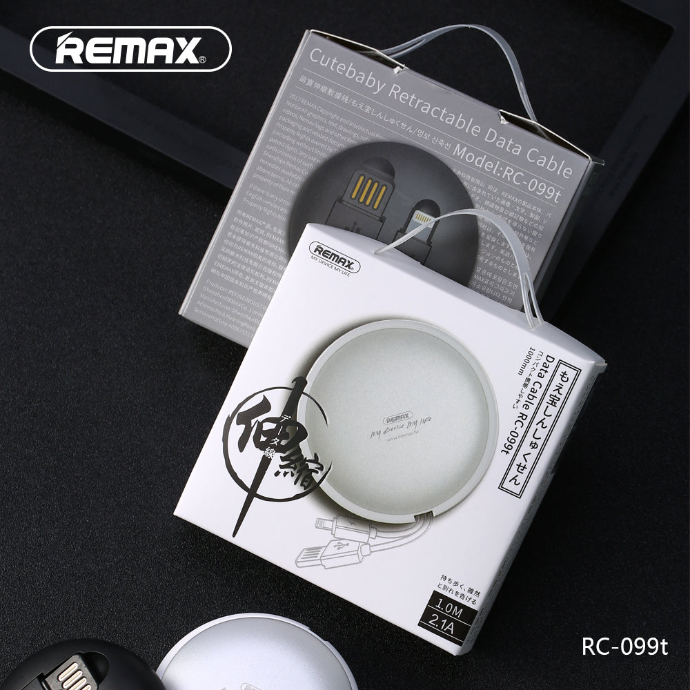 Remax Cutebaby Retractable Data Cable 2-in-1 for Micro USB and Lightning RC-099t 1M - Black