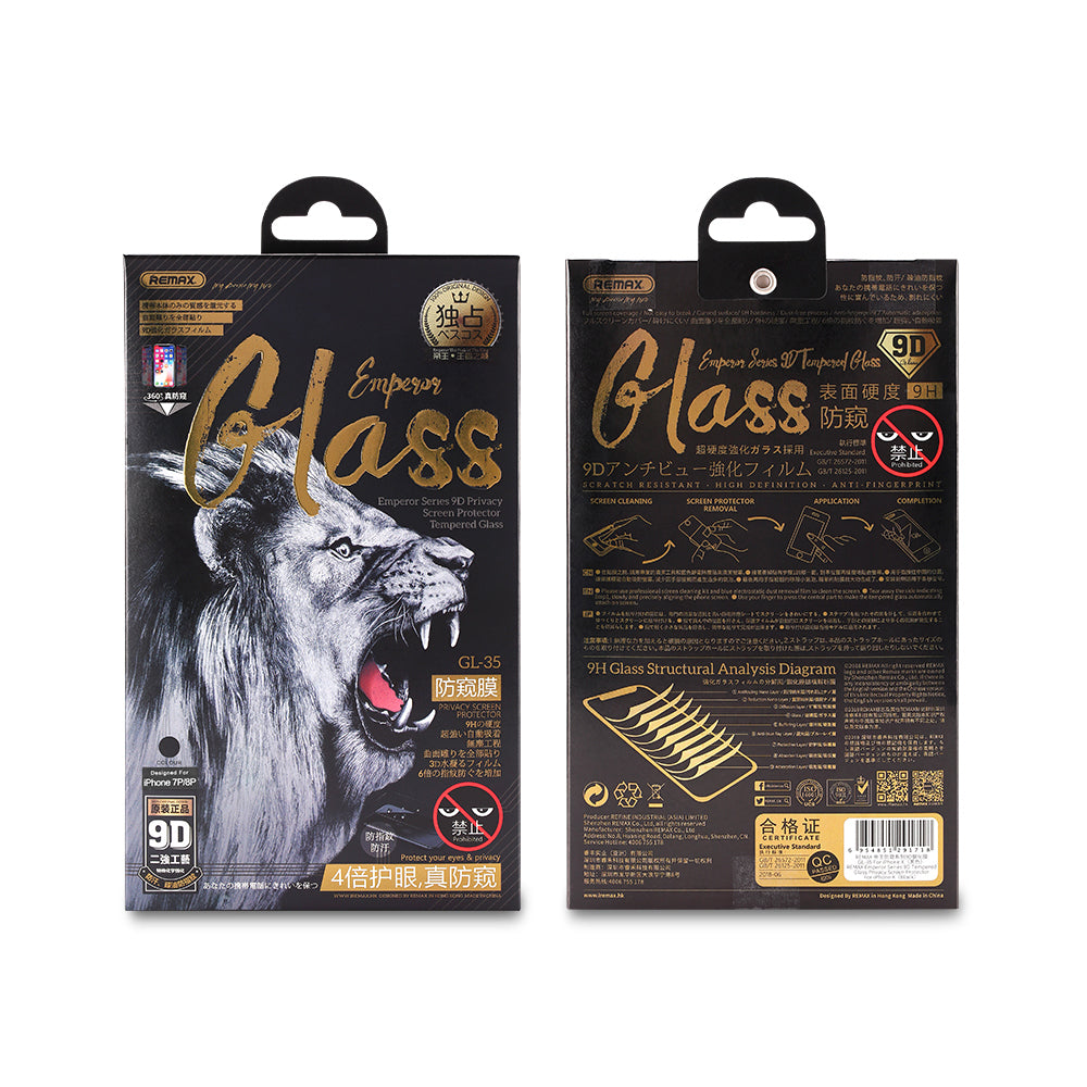 Remax Emperor Series 9D Anti-Peeping Tempered Glass GL-32 for iPhone7/8 Plus - Black