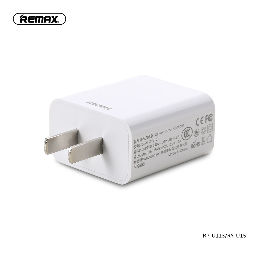 Remax Suji Series 3.0A Single USB Charger Adaptor RP-U113 - White