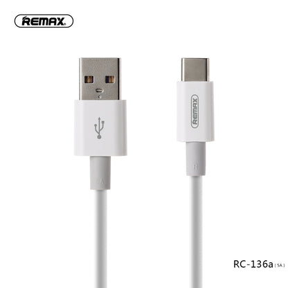 Remax Super-Fast Charging Data Cable (5A) for Type-C RC-136a quick charge - White