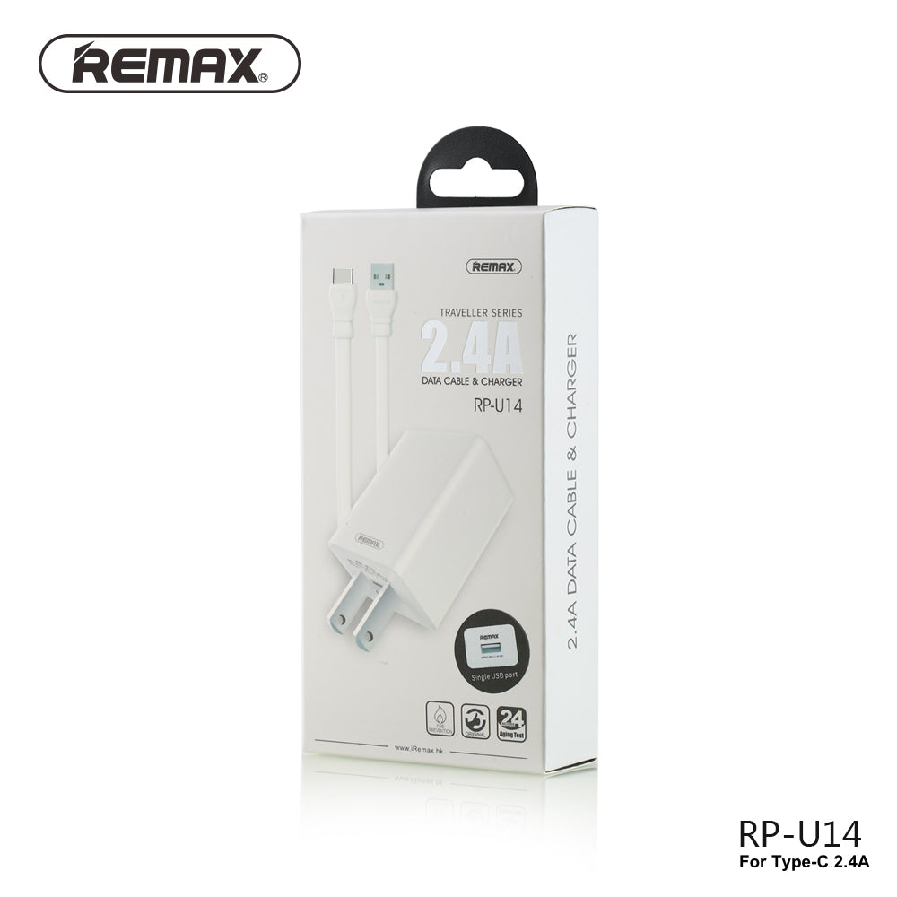 Remax Traveller series Type-C Data Cable & Charger RP-U14 Output: 2.4A USB Port: 1 - White