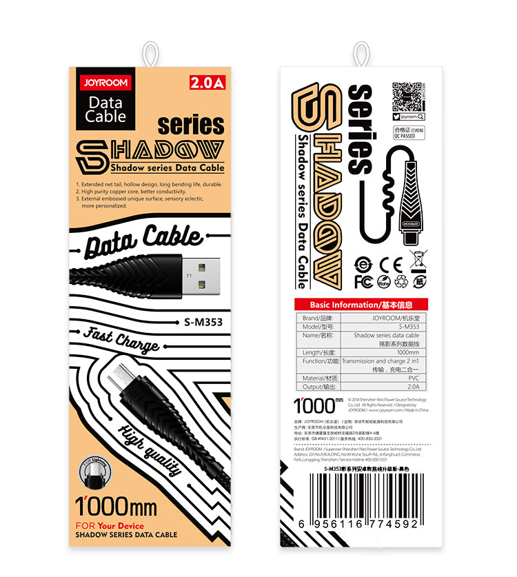 Joyroom Shadow Series Data Cable,1m S-M353 Micro USB - Black