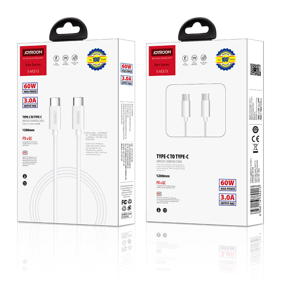 Joyroom Ben Series 60W Quick Charging Cable 1.2M S-M373 Type-C to Type-C - White