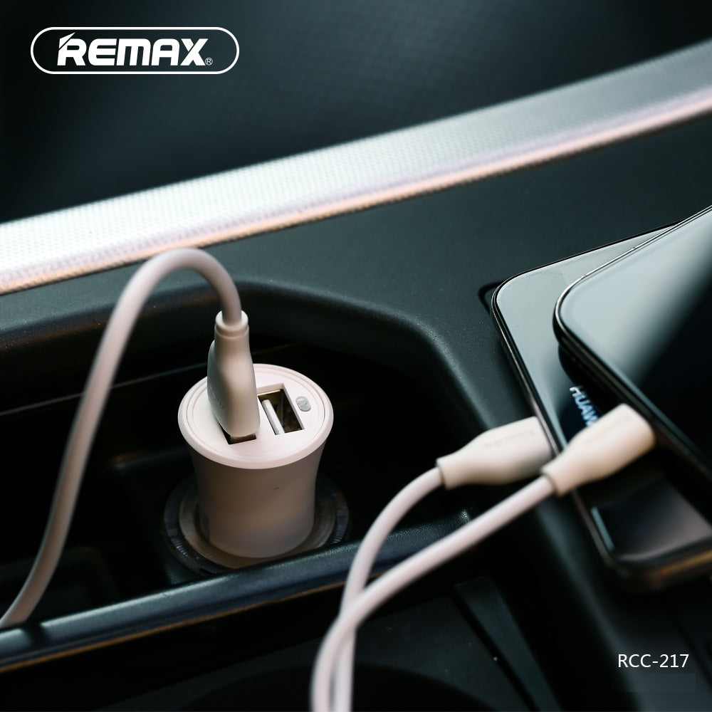 Remax Rocket Car Charger Set RCC-217 2.4A with 3-in-1 Cable - White