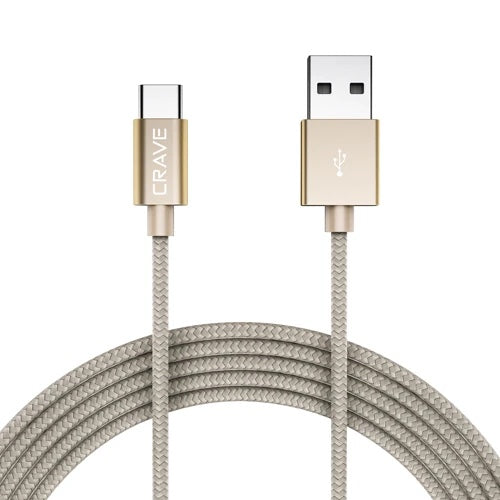 Crave Nylon Type-C to USB 3-foot Cable - Gold