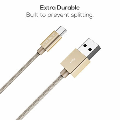 Crave Nylon Type-C to USB 3-foot Cable - Gold
