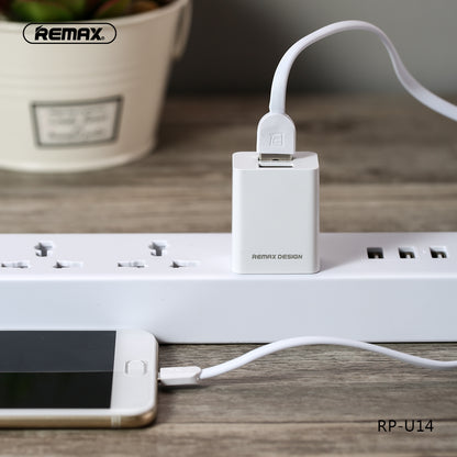 Remax Charger with Dual USB Ports and Data Cable RP-U14 PRO for Micro USB 2.4A - White