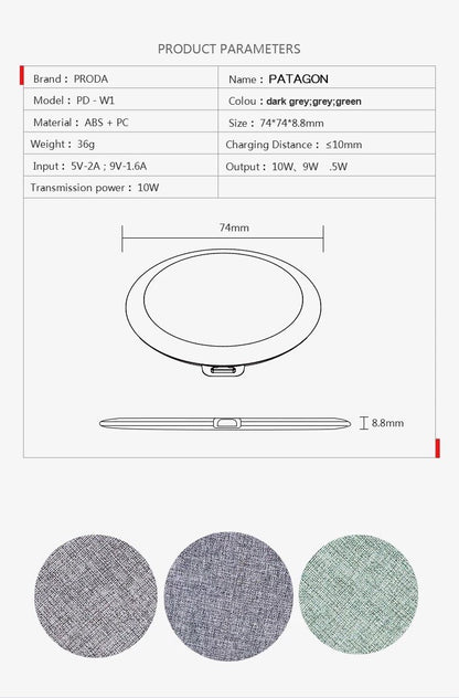 Proda Patagon Wireless Charger PD-W1 Light - Gray