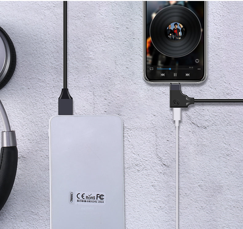 Remax Lightning Data Cable & Audio Adaptor 2-in-1 RL-LA01 15cm - White