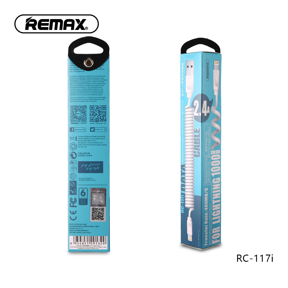 Remax Radiance Pro Data Cable for Lightning RC-117i Coil Spring Version - Black