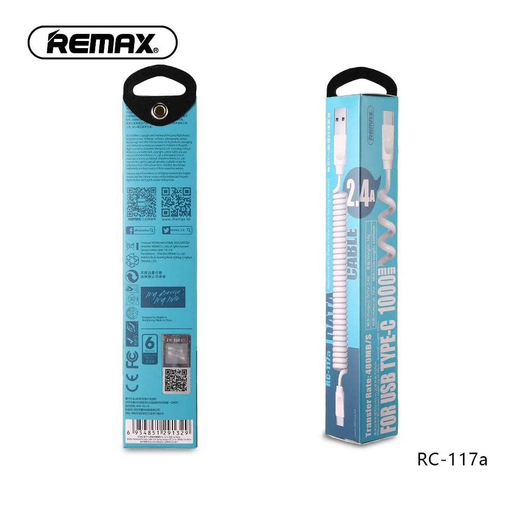 Remax Radiance Pro Data Cable for Type-C RC-117a Coil Spring Version - Black