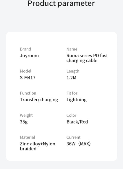 Joyroom Roma Series PD fast charging Cable 1.2M S-M417 1.2M - Red